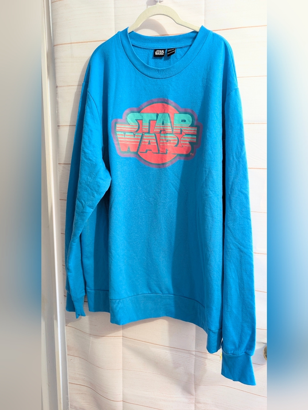 Unisex Star Wars Turquoise Crewneck Sweatshirt with Multicolor Logo Size 2XL